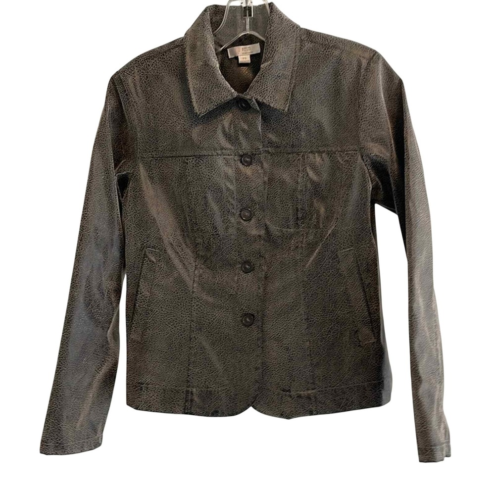 Erin by Erin London Grey Distressed Faux Leather Button Front Jacket PS